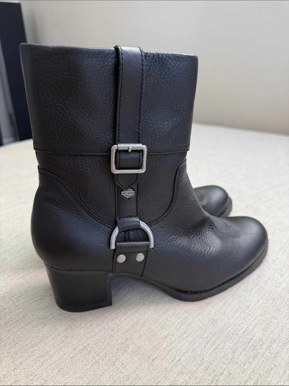 Harley-Davidson Black Leather Harness Mid-Calf Boots